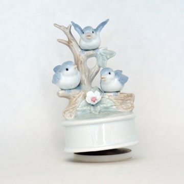 Music box with ceramic bluebirds.